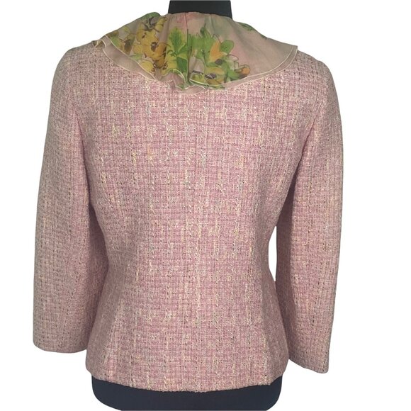 Tweed Blazer LEA ROME Women Size M/L Pink Ruffle Front Feminine Elegant Stylish - Picture 2 of 10